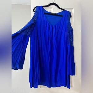 Ark & Co Blue Pleated Cut Out Mini Dress